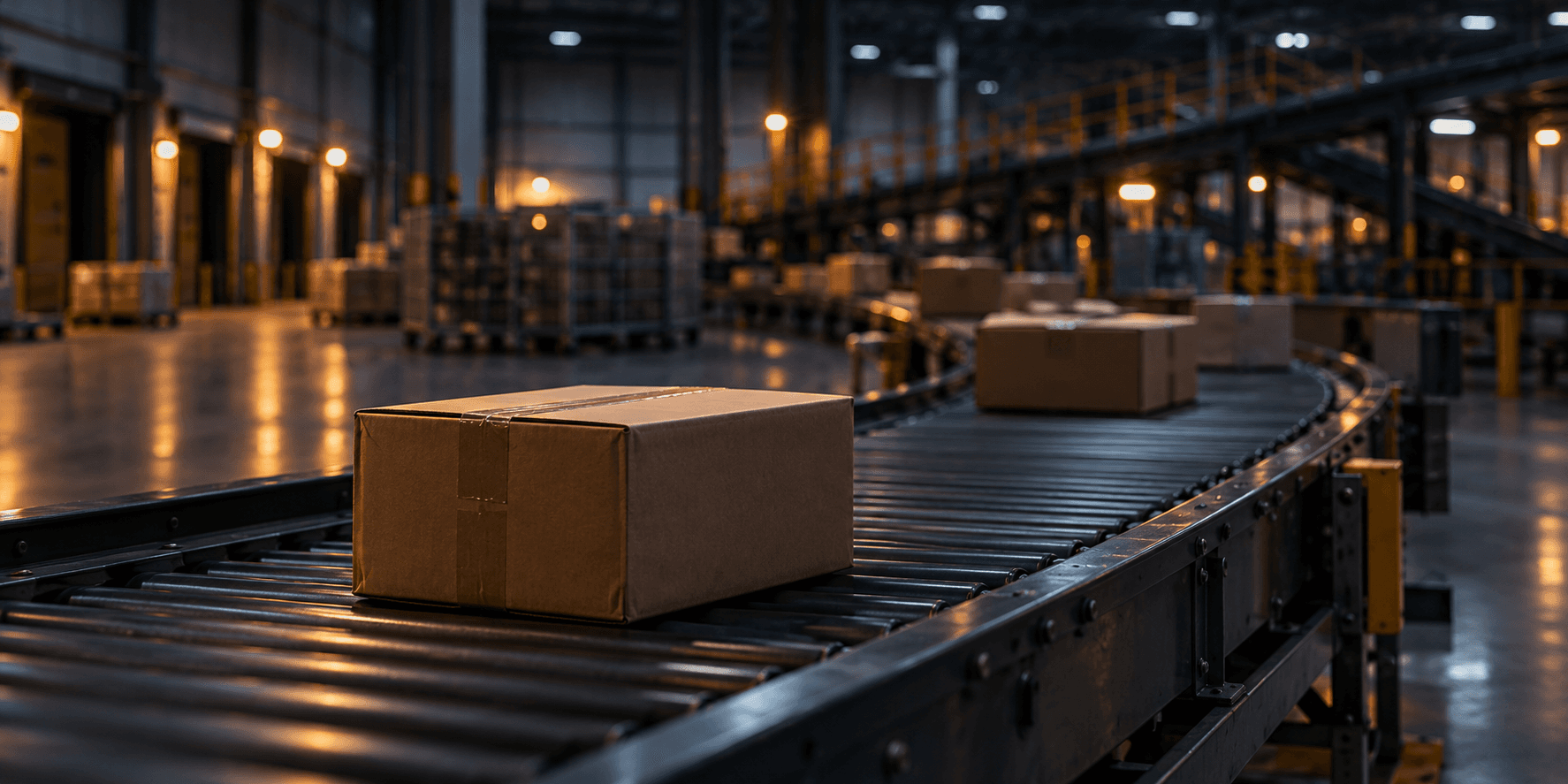A parcel waiting at a busy sorting facility.