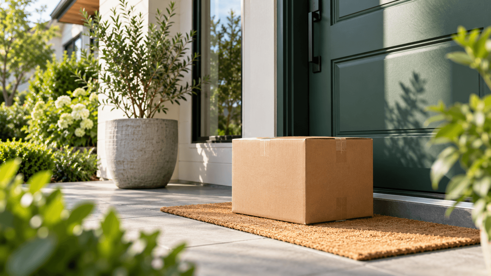 A parcel delivered at the entrance of a home.