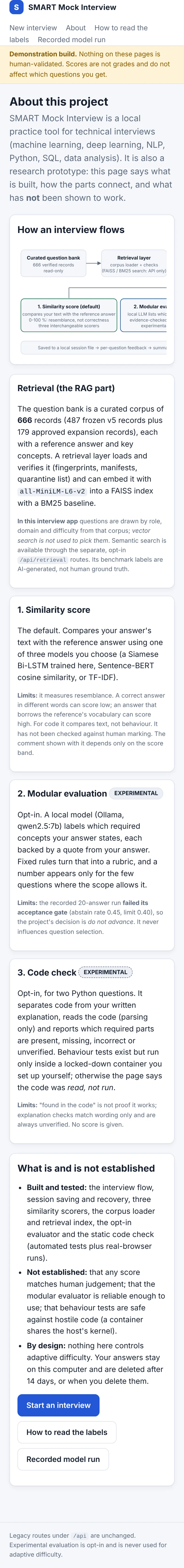Actual mobile screenshot from the Smart Mock Interview project documentation.